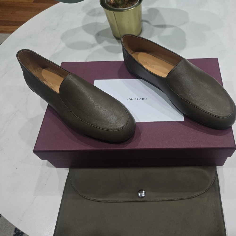 John Lobb Men's Olive Leather Loafers